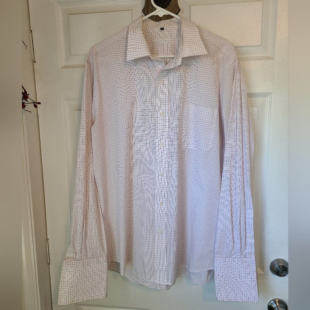 (069) Alexandre London Men's Formal Dress Shirt, French Cuff, Size: 17 inch Neck